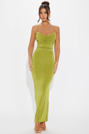 Green Yellow Fashion Nova Rebecca Slinky Maxi Women Dress USA | 360742EOI