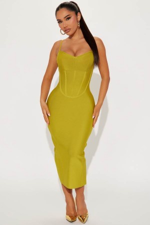 Green Yellow Fashion Nova Secret Love Bandage Midi Women Dress USA | 967832FXA