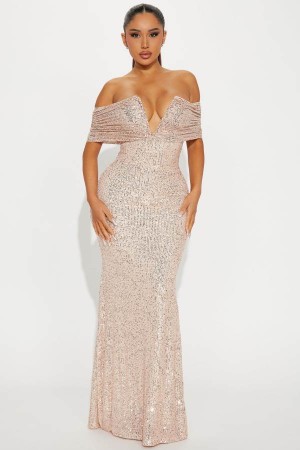 Grey Brown Fashion Nova Ciara Sequin Maxi Women Dress USA | 820649CYR