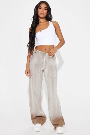 Grey Brown Fashion Nova Genesis Washed Wide Leg Women Pants USA | 016748PTI