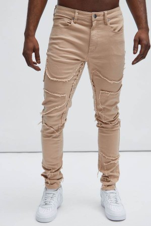 Grey Brown Fashion Nova Got Your Back Patched Stacked Skinny Men Jeans USA | 538149AEB