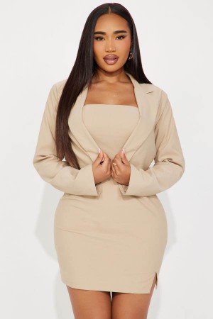 Grey Brown Fashion Nova Nine to Five Mini Set Women Dress USA | 196385QST