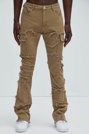 Grey Brown Fashion Nova Trapping Frayed Stacked Skinny Flare Men Pants USA | 145093RVP