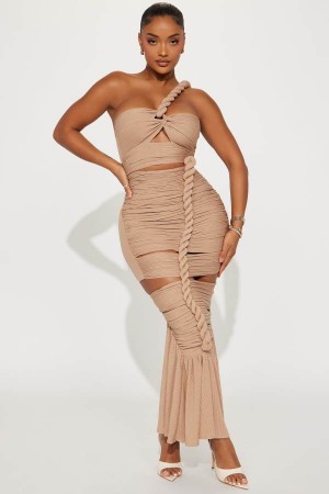 Grey Brown Fashion Nova Twist It Up Maxi Women Dress USA | 156230PFA