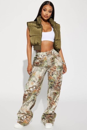 Grey Brown Fashion Nova Weekend Trip Camo Stretch Cargo Women Jeans USA | 610957HJN