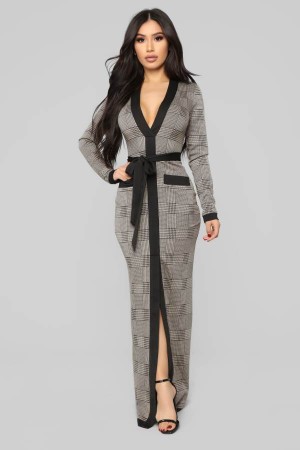 Grey Brown / Black Fashion Nova Cameron Maxi Women Dress USA | 682307WPI