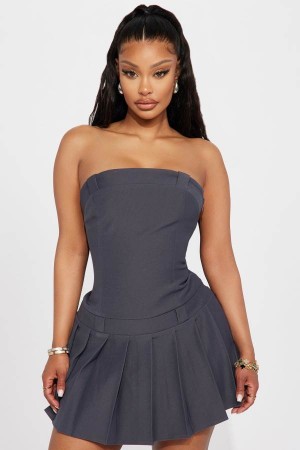 Grey Fashion Nova Blair Twill Mini Women Dress USA | 901473LND