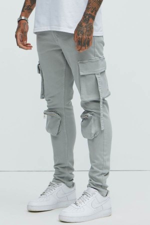 Grey Fashion Nova Bradford Skinny Cargo Men Pants USA | 642895UHG