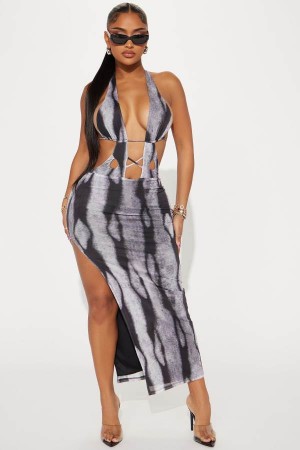 Grey Fashion Nova Chelsey Mesh Maxi Women Dress USA | 783240HYB