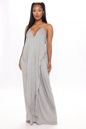 Grey Fashion Nova Come This Way Ribbed Maxi Women Dress USA | 365891PAQ