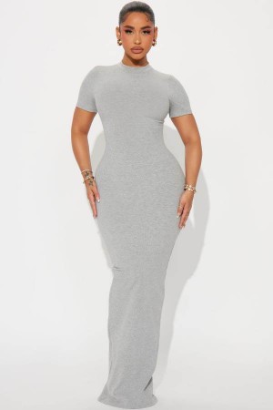 Grey Fashion Nova Cora Snatched Maxi Women Dress USA | 835692JVU