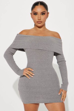 Grey Fashion Nova Ellie Sweater Mini Women Dress USA | 946325BVI