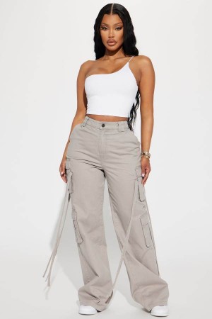 Grey Fashion Nova Golden Hour Wide Leg Cargo Women Pants USA | 203497EGN