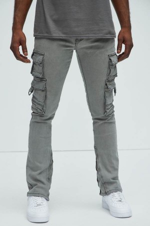 Grey Fashion Nova Got Do Cargo Stacked Skinny Convertible Flare Men Jeans USA | 051873JMP