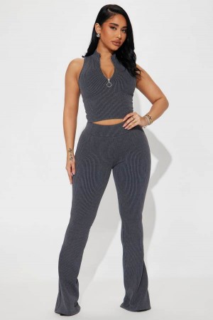 Grey Fashion Nova Hard To Reach Ribbed Pant Set Women Pants USA | 984072TQI