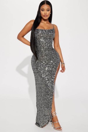 Grey Fashion Nova Joni Sequin Maxi Women Dress USA | 305782UZD