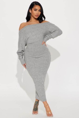 Grey Fashion Nova Keeping It Cozy Maxi Women Dress USA | 048593SZF