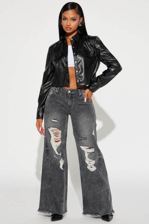 Grey Fashion Nova Mellowed Out Ripped Baggy Women Jeans USA | 180736STG