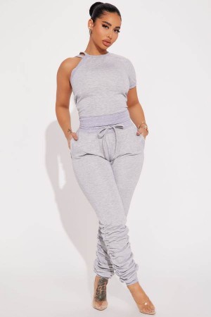 Grey Fashion Nova One Sided Story Pant Set Women Pants USA | 259463KQU