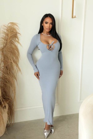 Grey Fashion Nova Raya Snatched Maxi Women Dress USA | 516492IFA