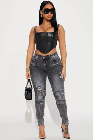 Grey Fashion Nova Ride Off Stretch Skinny Women Jeans USA | 806715YFI