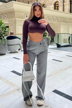 Grey Fashion Nova Shatter The Ceiling Wide Leg Women Pants USA | 876205AXS