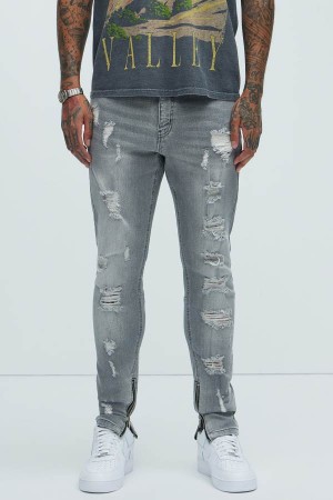 Grey Fashion Nova Stay Positive Skinny Men Jeans USA | 247860FJD