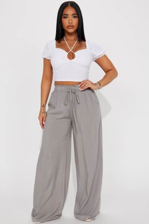 Grey Fashion Nova Summer Vibes Linen Wide Leg Women Pants USA | 235917RYX