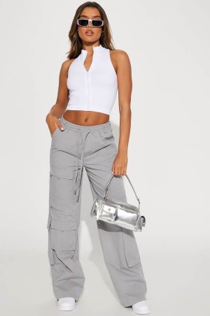 Grey Fashion Nova Vanessa Wide Leg Cargo Women Pants USA | 573409XCO