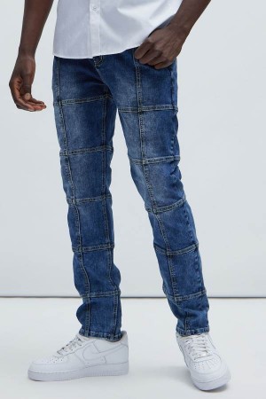 Indigo Fashion Nova Don't Cross Me Panel Slim Men Jeans USA | 312546UAJ