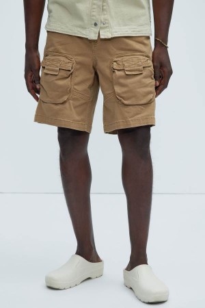 Khaki Fashion Nova Hawk Cargo Relaxed Men Shorts USA | 760238SRC