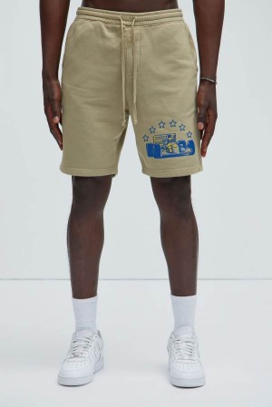 Khaki Fashion Nova If You Ain't First Men Sweatshorts USA | 289163FWO