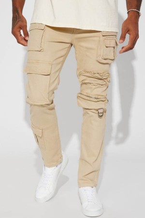 Khaki Fashion Nova More Than One Cargo Pocket Slim Men Jeans USA | 925368XIU