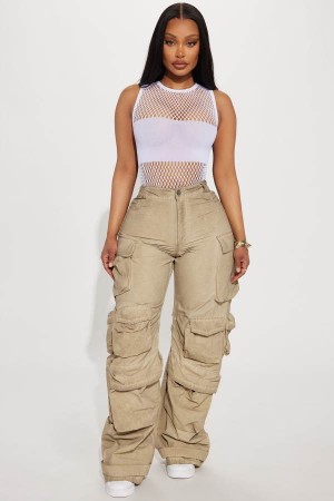 Khaki Fashion Nova Talk It Up Oversized Cargo Women Pants USA | 475602JDP