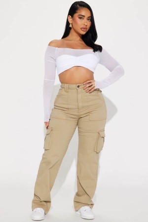 Khaki Fashion Nova Won't Be Knocked Down Cargo Boyfriend Women Jeans USA | 269508LFV