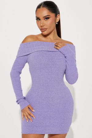 Lavender Fashion Nova Ellie Sweater Mini Women Dress USA | 980154PWU