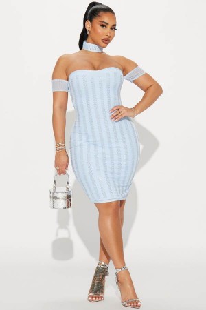 Light Blue Fashion Nova Celestial Bandage Midi Women Dress USA | 796054VZW