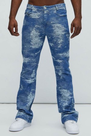 Light Blue Fashion Nova Cloud 9 Textured Stacked Slim Flare Men Jeans USA | 950812NYC