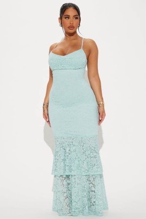 Light Blue Fashion Nova Elegant Lace Maxi Women Dress USA | 680427NDO