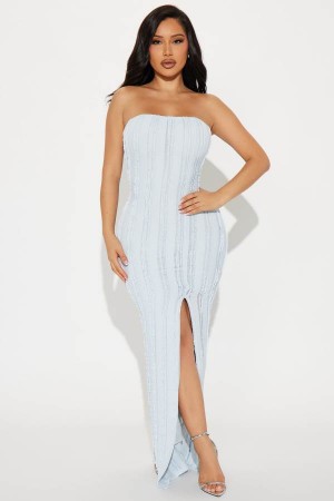 Light Blue Fashion Nova Maribel Textured Maxi Women Dress USA | 783916IAG