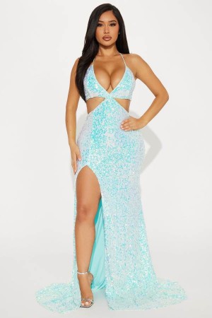 Light Blue Fashion Nova Marissa Sequin Maxi Women Dress USA | 813650TOQ