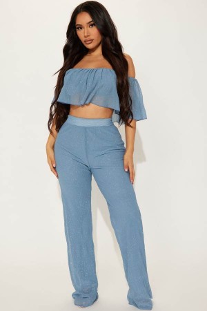 Light Blue Fashion Nova Serenity Shine Pant Set Women Pants USA | 326870MPN