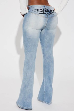 Light Blue Fashion Nova Tatted Y2K Bootcut Women Jeans USA | 278049MNF