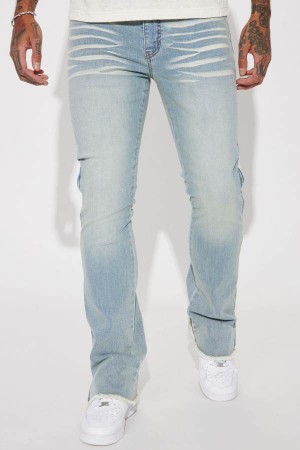 Light Blue Wash Fashion Nova Along Side Zipper Stacked Skinny Flare Men Jeans USA | 415329WJD