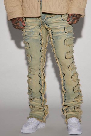 Light Blue Wash Fashion Nova Back Up Fray Stacked Skinny Flare Men Jeans USA | 602349HLK