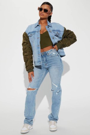 Light Blue Wash Fashion Nova Daredevil Ripped Straight Leg Women Jeans USA | 647308JEW