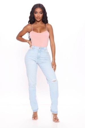 Light Blue Wash Fashion Nova Fashion Nova Denim You Should Relax Ripped Straight Leg Women Jeans USA | 154906MJZ