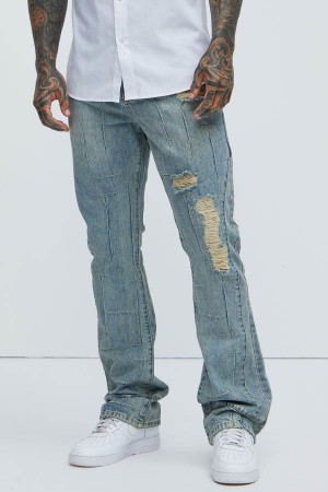 Light Blue Wash Fashion Nova Jones Distressed Vintage Slim Men Jeans USA | 078436QDP