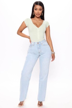 Light Blue Wash Fashion Nova Lost Your Number Slouchy Straight Leg Women Jeans USA | 319587XRU