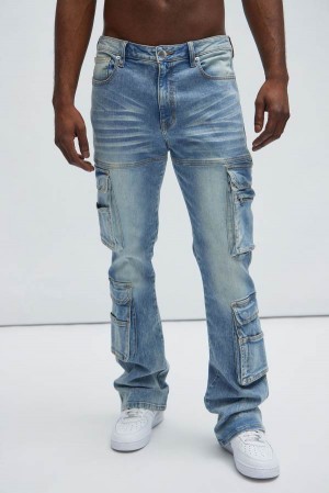 Light Blue Wash Fashion Nova Romance Slim Stacked Flare Men Jeans USA | 239580NEI